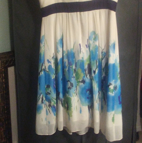 Cream dress with black outline and floral overlay - Picture 5 of 5